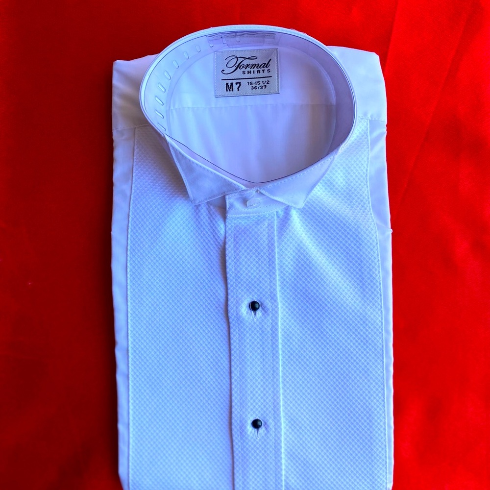 Brand new M-7 Formal Shirts white pique wingtip tuxedo shirt for men